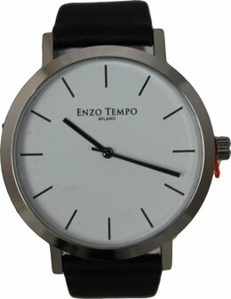 Enzo Tempo heren horloge - Zwart/wit grote wijzerplaat