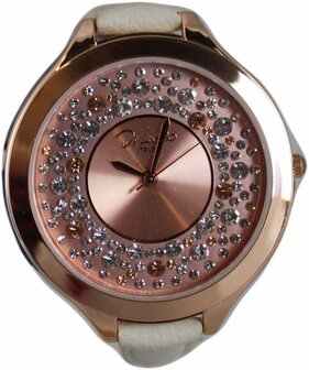 Di Lusso dames horloge - Rose met steentjes/beige bandje