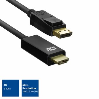 ACT AC7550 video kabel adapter 1,8 m DisplayPort HDMI Type A (Standaard) Zwart