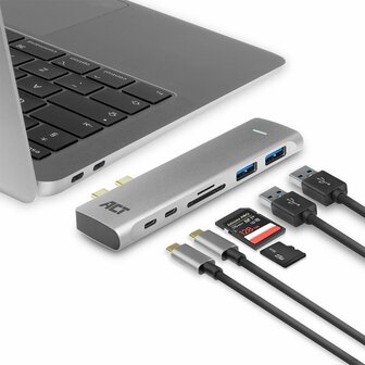 ACT AC7025 USB-C Thunderbolt&trade; 3 naar HDMI multiport adapter 4K, USB hub, cardreader en PD pass through