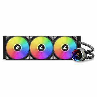 Sharkoon S90 RGB Computer behuizing, Processor Alles-in-&eacute;&eacute;n vloeistofkoeler 12 cm Zwart 1 stuk(s)