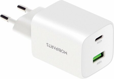 Mobiparts GaN Wall Charger USB-C/USB-A3.0/QC 45W Wit