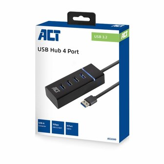 ACT AC6300 interface hub USB 3.2 Gen 1 (3.1 Gen 1) Type-A 5000 Mbit/s Zwart