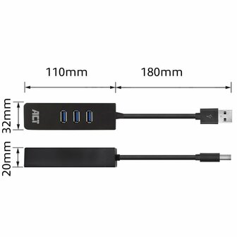 ACT AC6310 interface hub USB 3.2 Gen 1 (3.1 Gen 1) Type-A 5000 Mbit/s Zwart