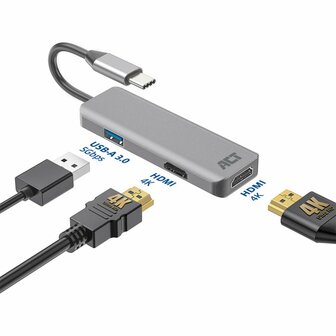 ACT AC7013 laptop dock &amp; poortreplicator Bedraad USB 3.2 Gen 1 (3.1 Gen 1) Type-C Zwart, Grijs