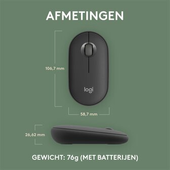 Logitech Pebble 2 M350s muis Ambidextrous RF-draadloos + Bluetooth Optisch 4000 DPI