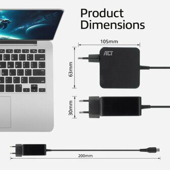 ACT USB-C laptoplader 65W PDP 2m OPEN BOX