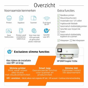 HP ENVY HP Inspire 7220e All-in-One printer, Kleur, Printer voor Home, Printen, kopi&euml;ren, scannen, Draadloos; HP+; Geschikt voor HP Instant Ink; Scan naar pdf