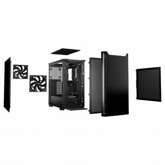 be quiet! PURE BASE 501 Black &ndash; Midi Tower PC Behuizing | Stijlvol &amp; Stil | ATX-ondersteuning | 2x 140mm Ventilatoren