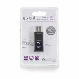 Ewent EW1072 USB 3.0 (3.1 Gen 1) Type-A Zwart geheugenkaartlezer