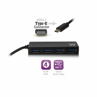 Ewent EW1135 USB 3.0 (3.1 Gen 1) Type-C 5000Mbit/s Zwart hub &amp; concentrator