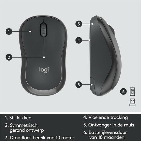 Logitech MK295 Silent Wireless Combo toetsenbord RF Draadloos QWERTY US International Zwart