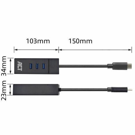 ACT AC6400 interface hub USB 3.2 Gen 1 (3.1 Gen 1) Type-C 5000 Mbit/s Zwart