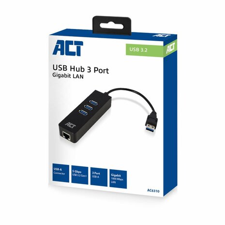 ACT AC6400 interface hub USB 3.2 Gen 1 (3.1 Gen 1) Type-C 5000 Mbit/s Zwart