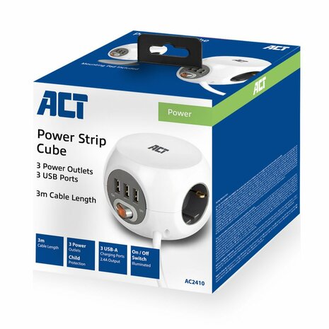 ACT AC2410 power uitbreiding 3 m 3 AC-uitgang(en) Binnen Wit