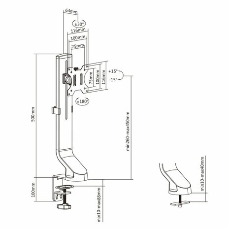 ACT AC8321 flat panel bureau steun 81,3 cm (32") Klem/doorvoer Zwart