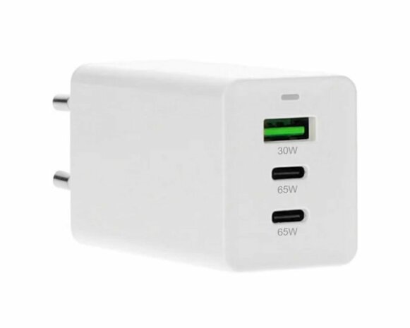 Mobiparts GaN Wall Charger USB-Cx2/USB-A3.0/QC 65W Wit