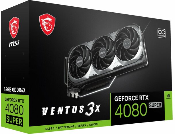 MSI VENTUS 3X GeForce RTX 4080 SUPER OC | 16 GB GDDR6X VRAM | Videokaart | GPU | Nvidia