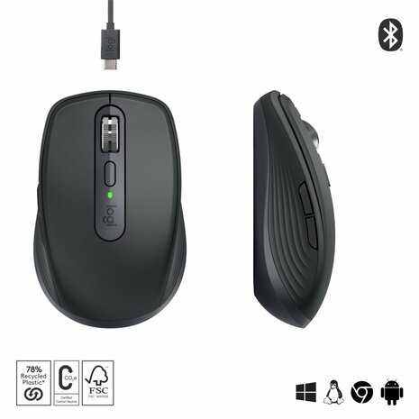 Logitech MX Anywhere 3S muis Rechtshandig RF-draadloos + Bluetooth Laser 8000 DPI