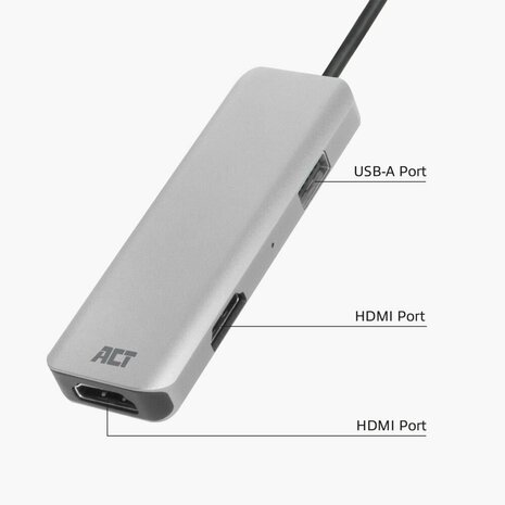 ACT AC7013 laptop dock & poortreplicator Bedraad USB 3.2 Gen 1 (3.1 Gen 1) Type-C Zwart, Grijs