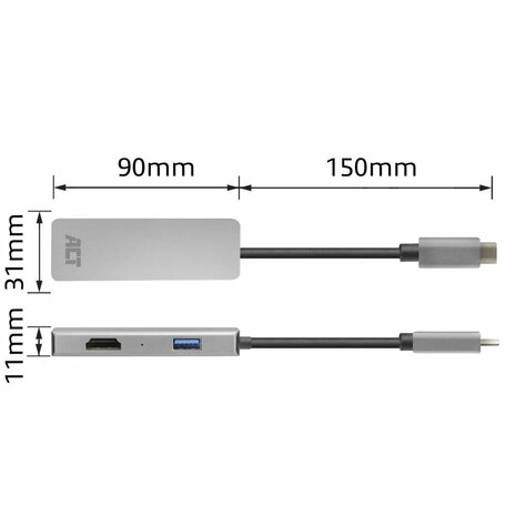 ACT AC7013 laptop dock & poortreplicator Bedraad USB 3.2 Gen 1 (3.1 Gen 1) Type-C Zwart, Grijs