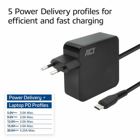 ACT USB-C laptoplader 65W PDP 2m