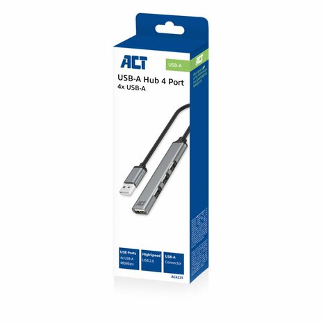 ACT AC6225 interface hub USB 2.0 480 Mbit/s Grijs