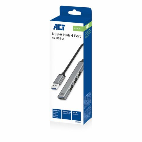 ACT AC6325 interface hub USB 3.2 Gen 1 (3.1 Gen 1) Type-A 5000 Mbit/s Grijs