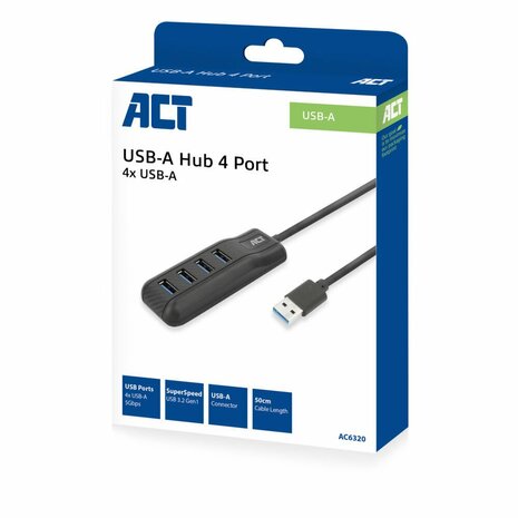 ACT AC6320 interface hub USB 3.2 Gen 1 (3.1 Gen 1) Type-A 5000 Mbit/s Zwart