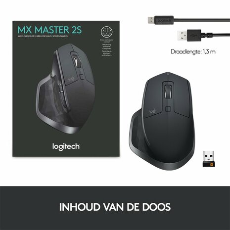 Logitech MX Master 2S Wireless Mouse muis Rechtshandig RF-draadloos + Bluetooth Laser 4000 DPI