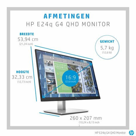 HP E-Series E24q G4 60,5 cm (23.8") 2560 x 1440 Pixels Quad HD Zwart, Zilver